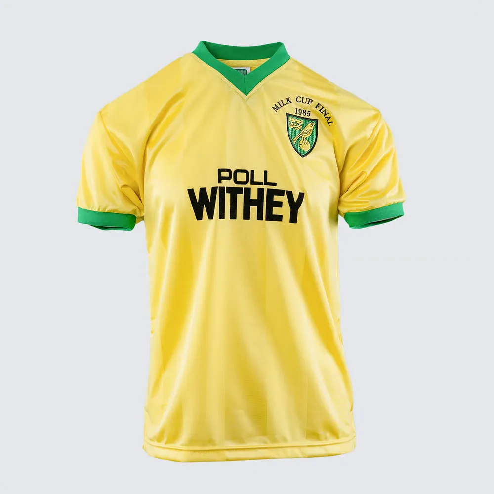 Camiseta retro final Milk Cup de local del Norwich City para hombre 1985