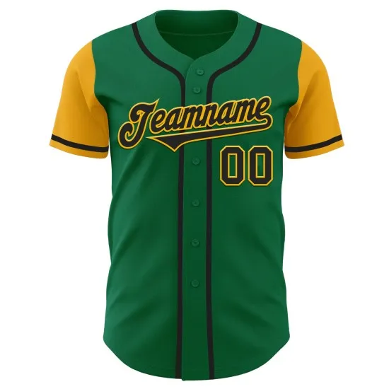 Jersey Kelly auténtico de béisbol verde personalizado en dos tonos negro y dorado - Imagen 5