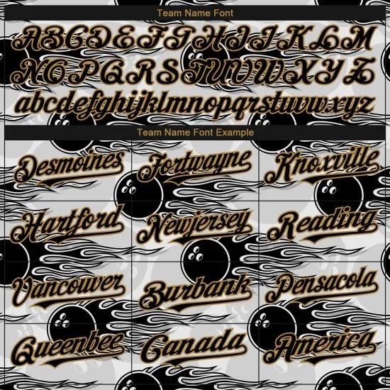 Camiseta Hotrod Flame Bowling, auténtico diseño personalizado en 3D con pelota de béisbol en negro y dorado antiguo y blanco. - Imagen 3