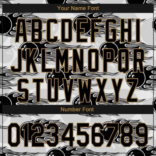 Camiseta Hotrod Flame Bowling, auténtico diseño personalizado en 3D con pelota de béisbol en negro y dorado antiguo y blanco. - Imagen 2