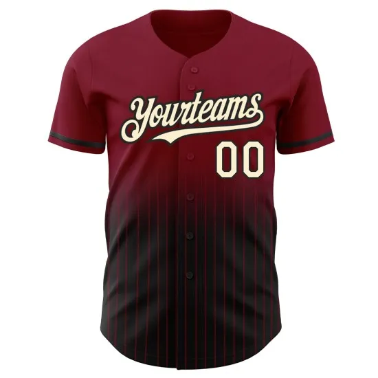 Jersey de béisbol de moda carmesí con desvanecimiento, auténtico, personalizado, con rayas crema-negro - Imagen 5