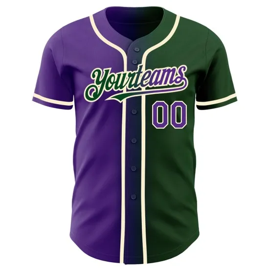 Camiseta de béisbol morada-crema personalizada, moda, degradado, auténtico, verde - Imagen 5