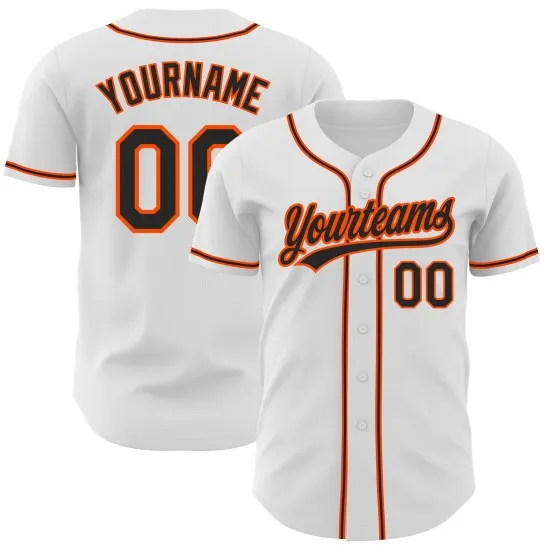 Camiseta de béisbol auténtica personalizada en blanco, negro y naranja
