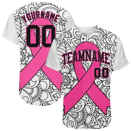 Camiseta de béisbol para el cuidado del cáncer de mama, lazo de concientización sobre la salud, auténtico, rosa, 3D, personalizado, mes de apoyo