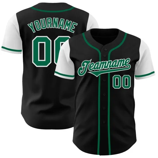 Camiseta de béisbol Kelly personalizada de tono auténtico negro verde y blanco dos