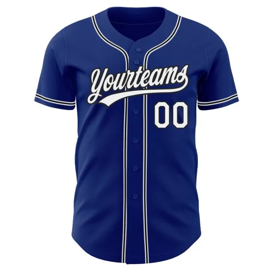 Camiseta de béisbol auténtica personalizada en blanco y negro, color azul marino - Imagen 5