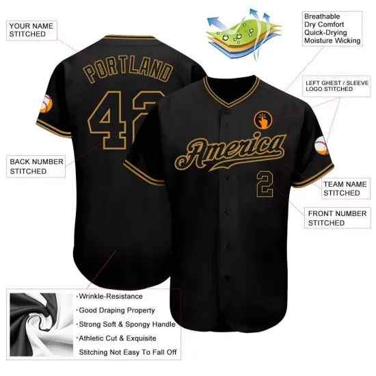 Camiseta de béisbol auténtica personalizada negra dorada negra antigua - Imagen 4