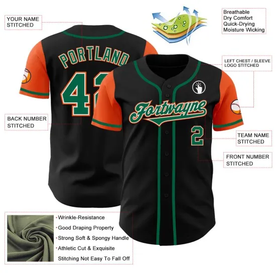 Camiseta de béisbol Two Kelly personalizada en tono verde-naranja y negro auténtica - Imagen 4