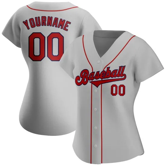 Camiseta auténtica de béisbol personalizada en rojo y azul marino y gris - Imagen 6