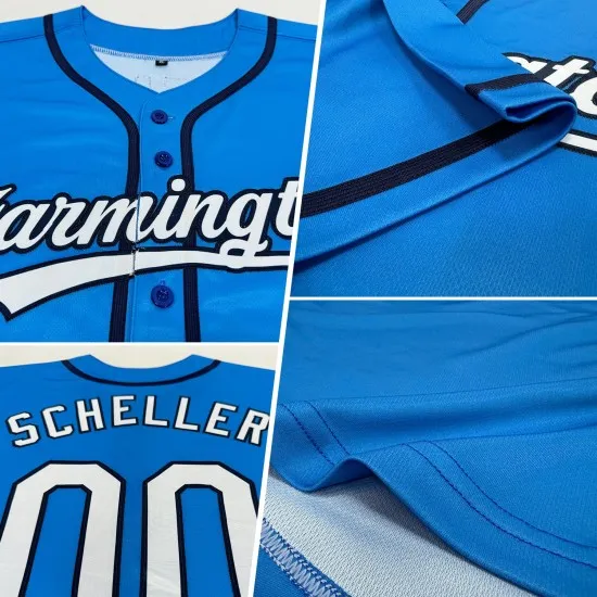 Camiseta de béisbol auténtica de Blue Panther personalizada en blanco y azul marino - Imagen 6