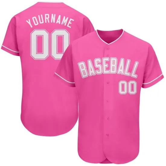 Camiseta de béisbol blanca y rosa auténtica y personalizada