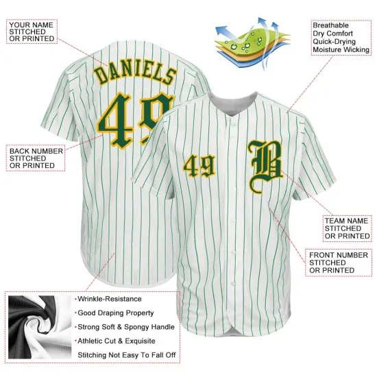 Camiseta de béisbol Kelly auténtica, personalizada, de raya diplomática, verde, blanco, verde y dorado - Imagen 5