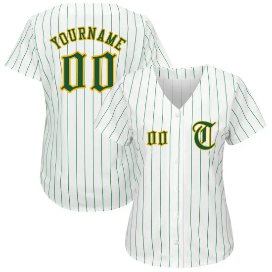 Camiseta de béisbol Kelly auténtica, personalizada, de raya diplomática, verde, blanco, verde y dorado - Imagen 6