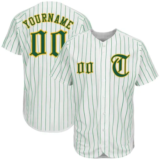 Camiseta de béisbol Kelly auténtica, personalizada, de raya diplomática, verde, blanco, verde y dorado