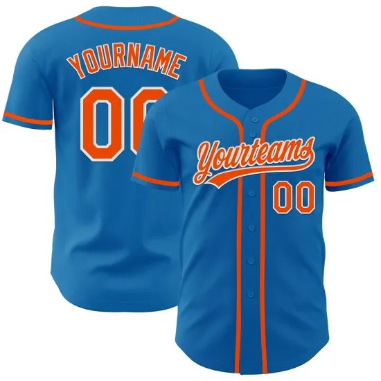 Camiseta de béisbol personalizada auténtica azul naranja-blanca