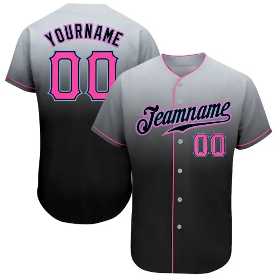 Camiseta de béisbol auténtica rosa-negra, moda, gris degradado, personalizada