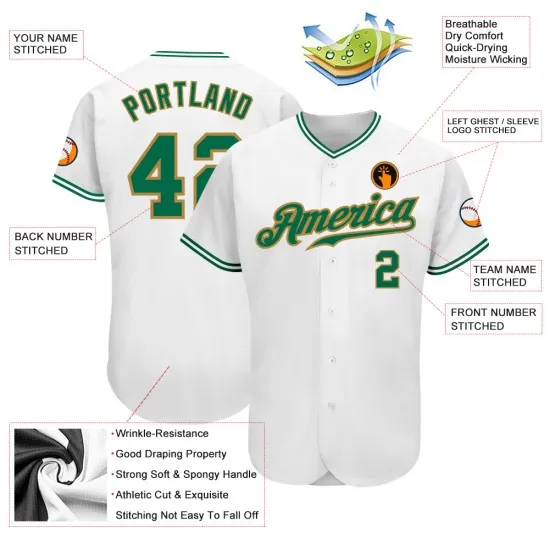 Camiseta de béisbol auténtica White Kelly personalizada dorada y verde antigua - Imagen 4