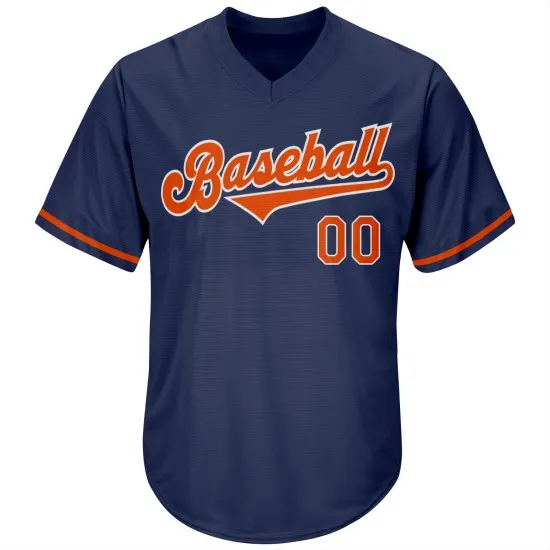 Camiseta personalizada auténtica de béisbol retro azul marino, naranja y blanco, de punto acanalado - Imagen 7