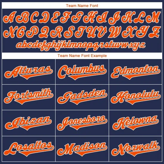 Camiseta personalizada auténtica de béisbol retro azul marino, naranja y blanco, de punto acanalado - Imagen 3