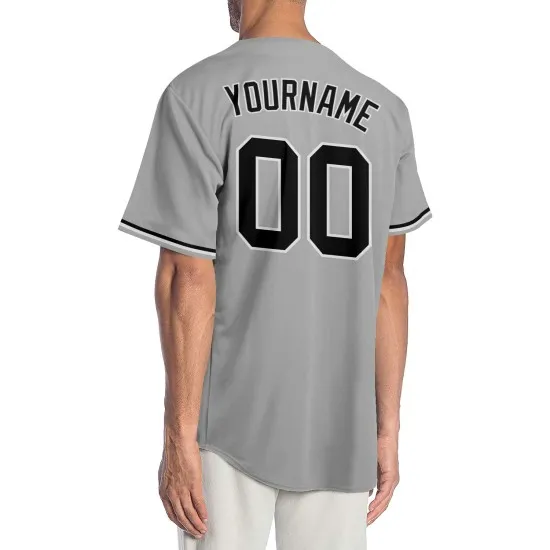 Camiseta de béisbol personalizada en blanco y negro, gris y auténtica - Imagen 5
