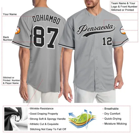 Camiseta de béisbol personalizada en blanco y negro, gris y auténtica - Imagen 4