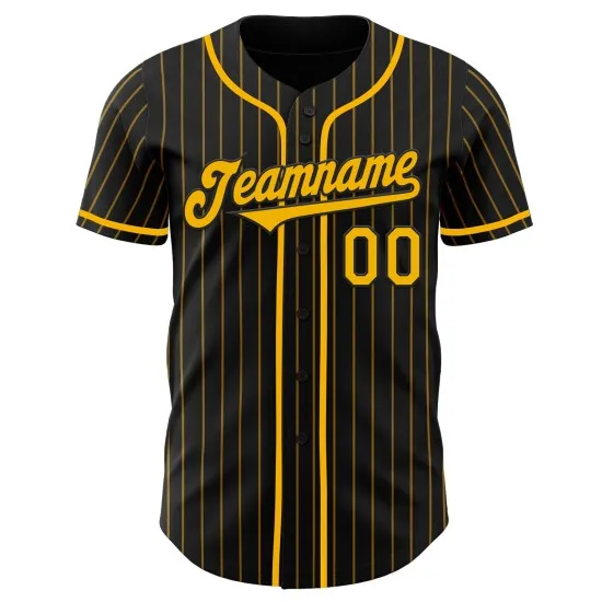 Camiseta de béisbol auténtica personalizada, dorada, negra y a rayas doradas - Imagen 5