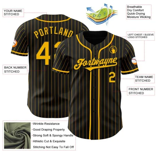 Camiseta de béisbol auténtica personalizada, dorada, negra y a rayas doradas - Imagen 4