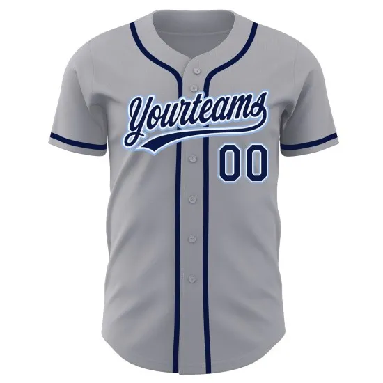 Camiseta de béisbol personalizada auténtica gris azul marino claro - Imagen 5