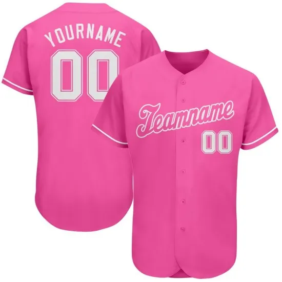 Camiseta de béisbol personalizada rosa y blanca auténtica