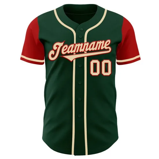 Camiseta de béisbol personalizada de dos piezas en tono crema-rojo y verde auténtico - Imagen 5