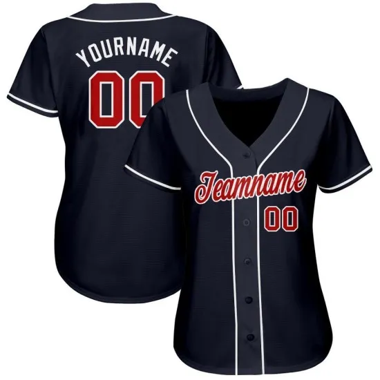 Camiseta de béisbol azul marino roja y blanca personalizada - Imagen 6